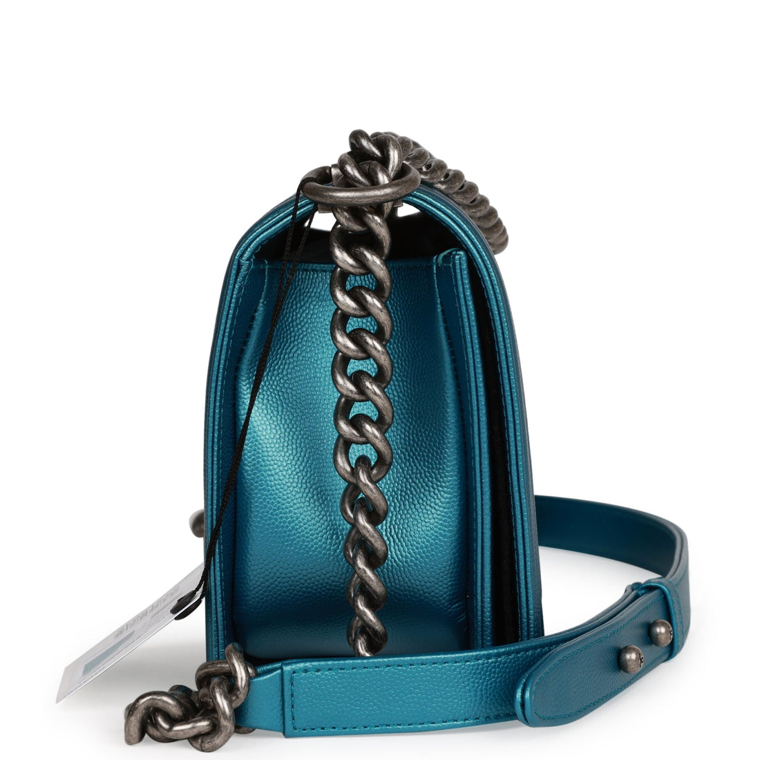 Top Quality Chanel Medium Boy Bag Metallic Blue Caviar Ruthenium Hardware