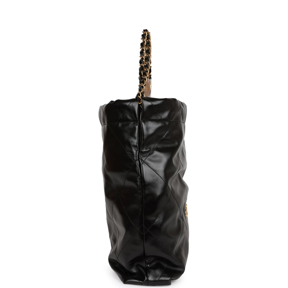 Top Quality Chanel Medium 22 Bag Black Calfskin Aged Gold Hardware