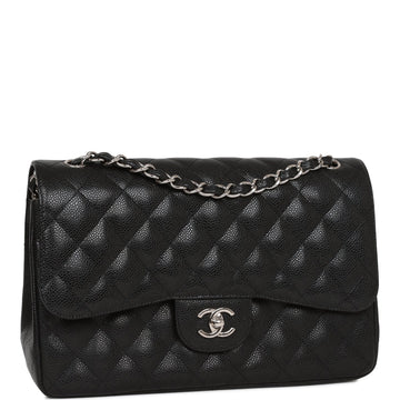 Top Quality Chanel Jumbo Classic Double Flap Bag Black Caviar Silver Hardware