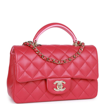 Top Quality Chanel Mini Rectangular Flap with Top Handle Pink Lambskin Light Gold Hardware