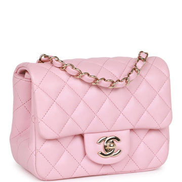 Top Quality Chanel Mini Square Flap Pink Lambskin Light Gold Hardware
