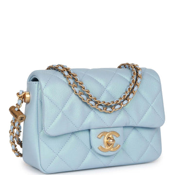 Top Quality Chanel My Perfect Mini Flap Bag Blue Iridescent Caviar Antique Gold Hardware