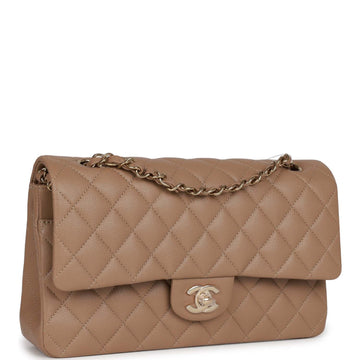Top Quality Chanel Medium Classic Double Flap Bag Dark Beige Caviar Light Gold Hardware