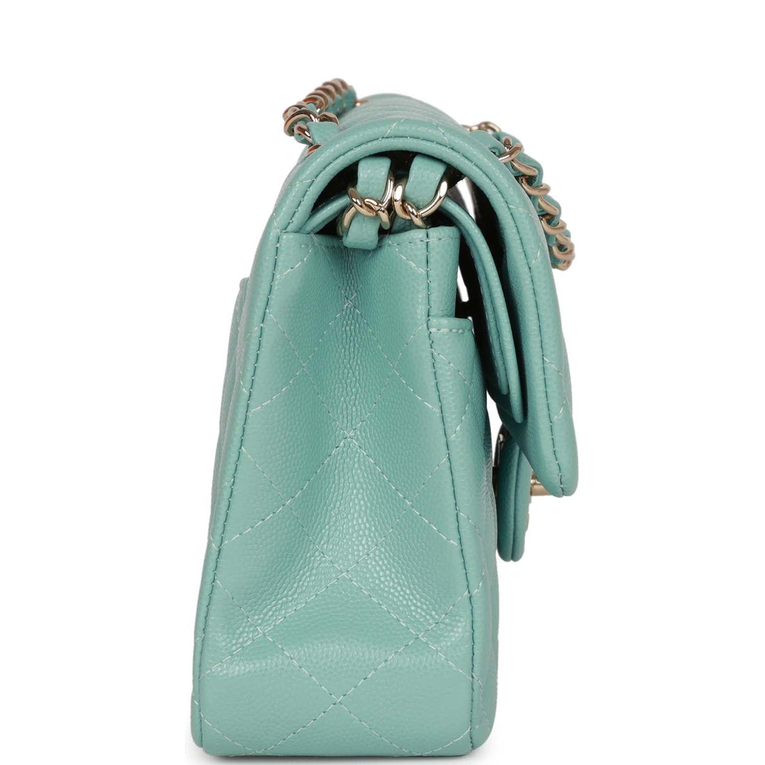 Top Quality Chanel Small Classic Double Flap Bag Tiffany Blue Caviar Light Gold Hardware