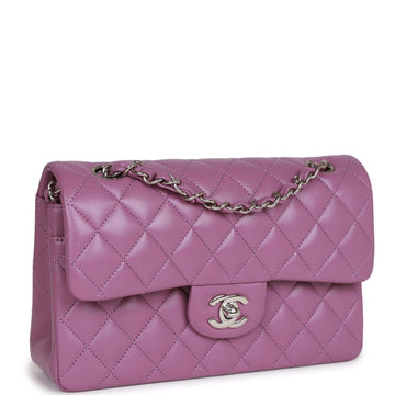 Top Quality Chanel Small Classic Double Flap Bag Purple Lambskin Silver Hardware