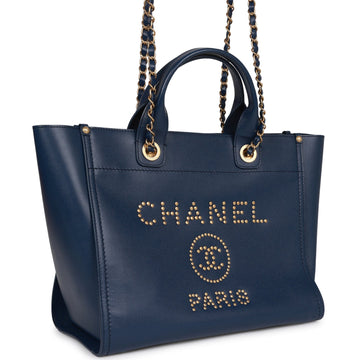 Top Quality Chanel Small Deauville Shopping Bag Blue Caviar Antique Gold Hardware