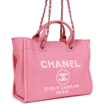 Top Quality Chanel Small Deauville Shopping Bag Pink Boucle Silver Hardware