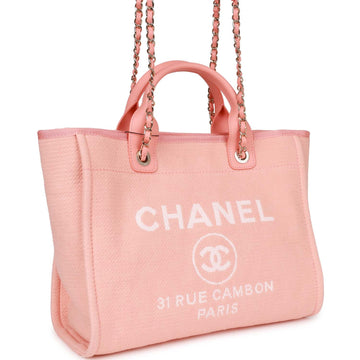 Top Quality Chanel Small Deauville Shopping Bag Pink Boucle Light Gold Hardware
