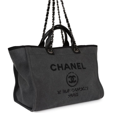 Top Quality Chanel Medium Deauville Shopping Bag Dark Grey Denim Silver Hardware
