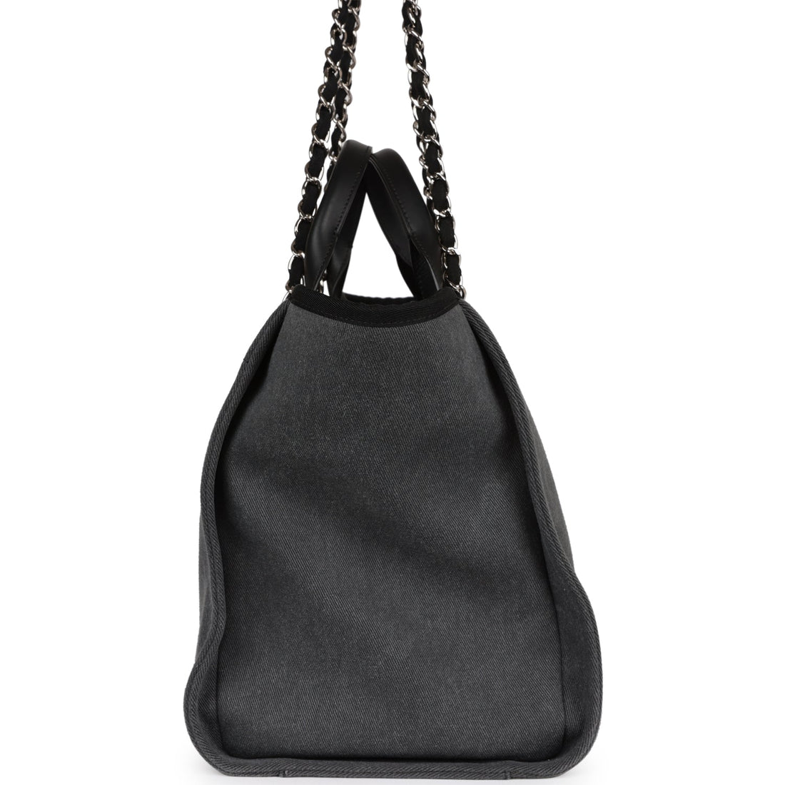 Top Quality Chanel Medium Deauville Shopping Bag Dark Grey Denim Silver Hardware