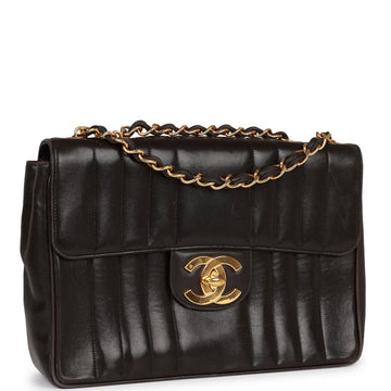 Top Quality Chanel Mademoiselle Jumbo Single Flap Black Lambskin Gold Hardware