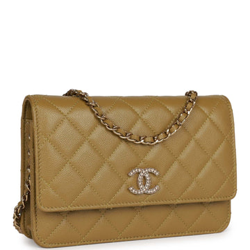 Top Quality Chanel Wallet on Chain WOC Olive Green Caviar Light Gold Hardware