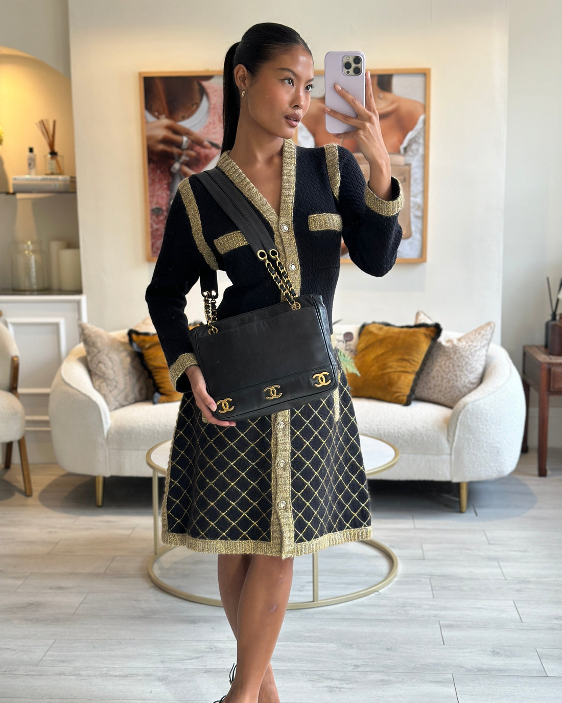 Top Quality Chanel  Black Small Tote Bag in Lambskin Leather with Gold CC Logos