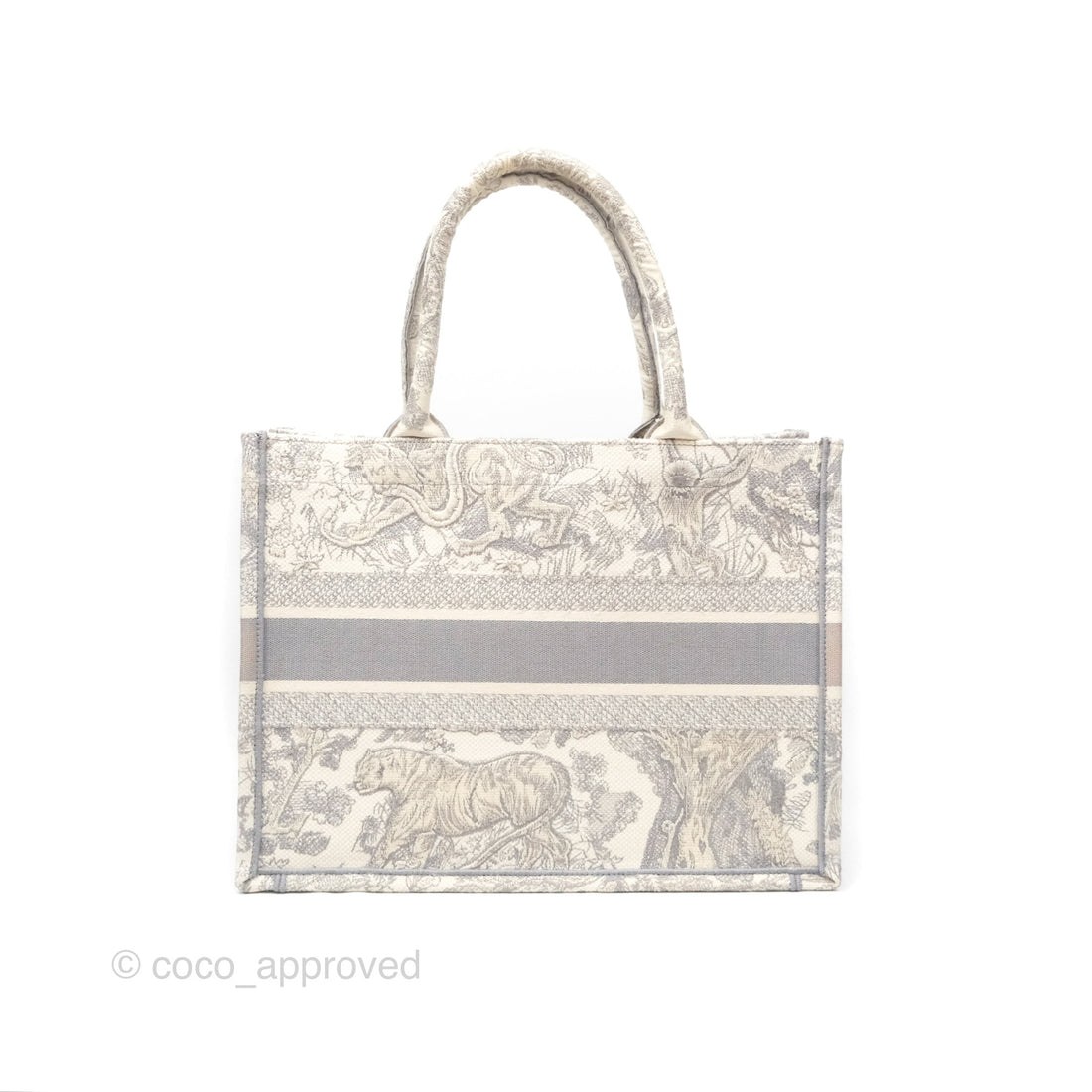 Christian Dior Medium (Old Small) Embroidered Toile De Jouy Light Grey Canvas Book Tote