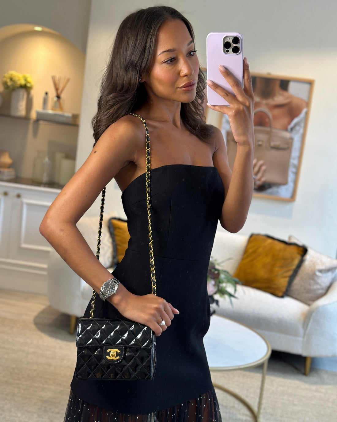*RARE* Top Quality Chanel  Black Mini Square Flap Bag in Patent Leather with 24k Gold Hardware