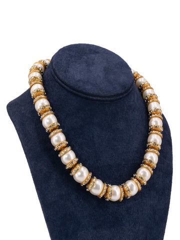 Top Quality Chanel CC Logo Pearl Choker Necklace Gold