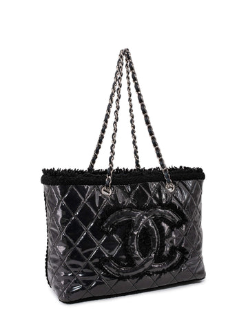 Top Quality Chanel CC Logo Quilted Fringe Shopper Bag Black