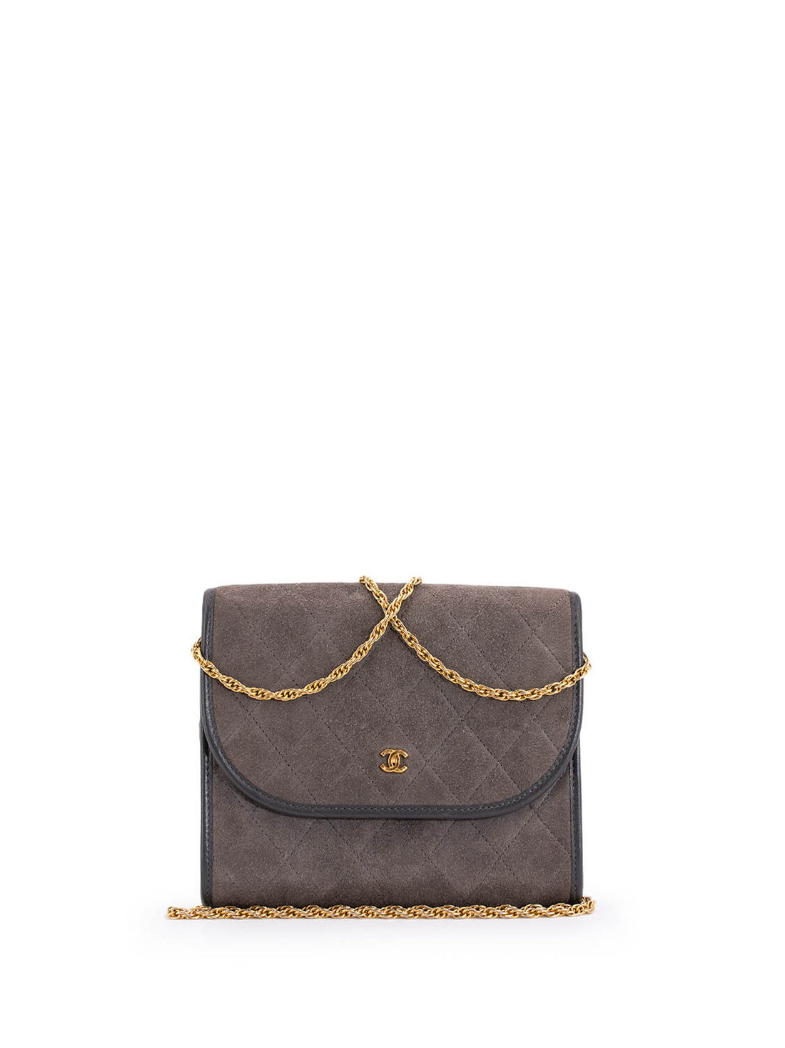 Top Quality Chanel CC Suede Quilted Wallet On Chain Taupe