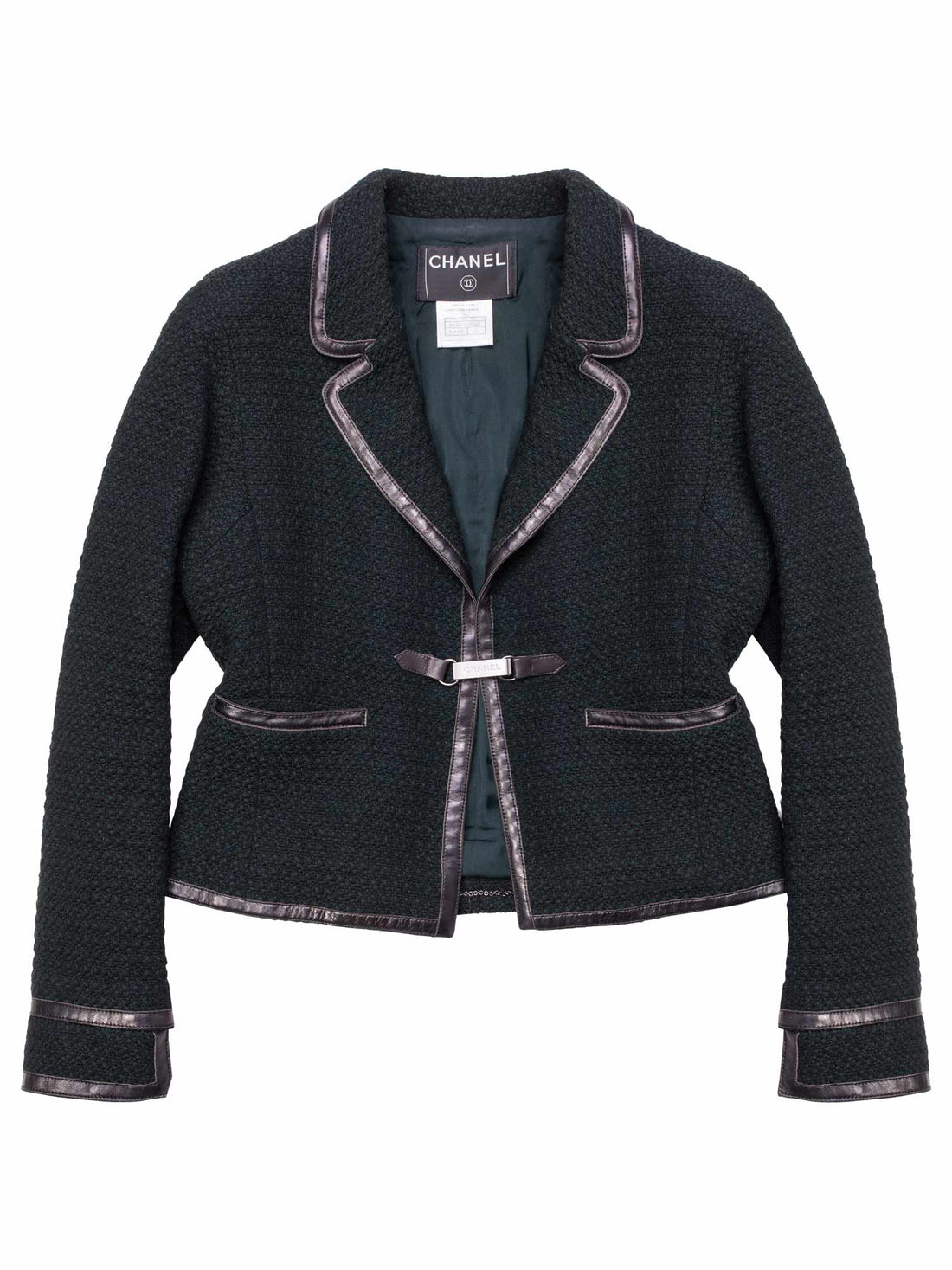 Top Quality Chanel Tweed Leather Fitted Skirt Suit Set Green