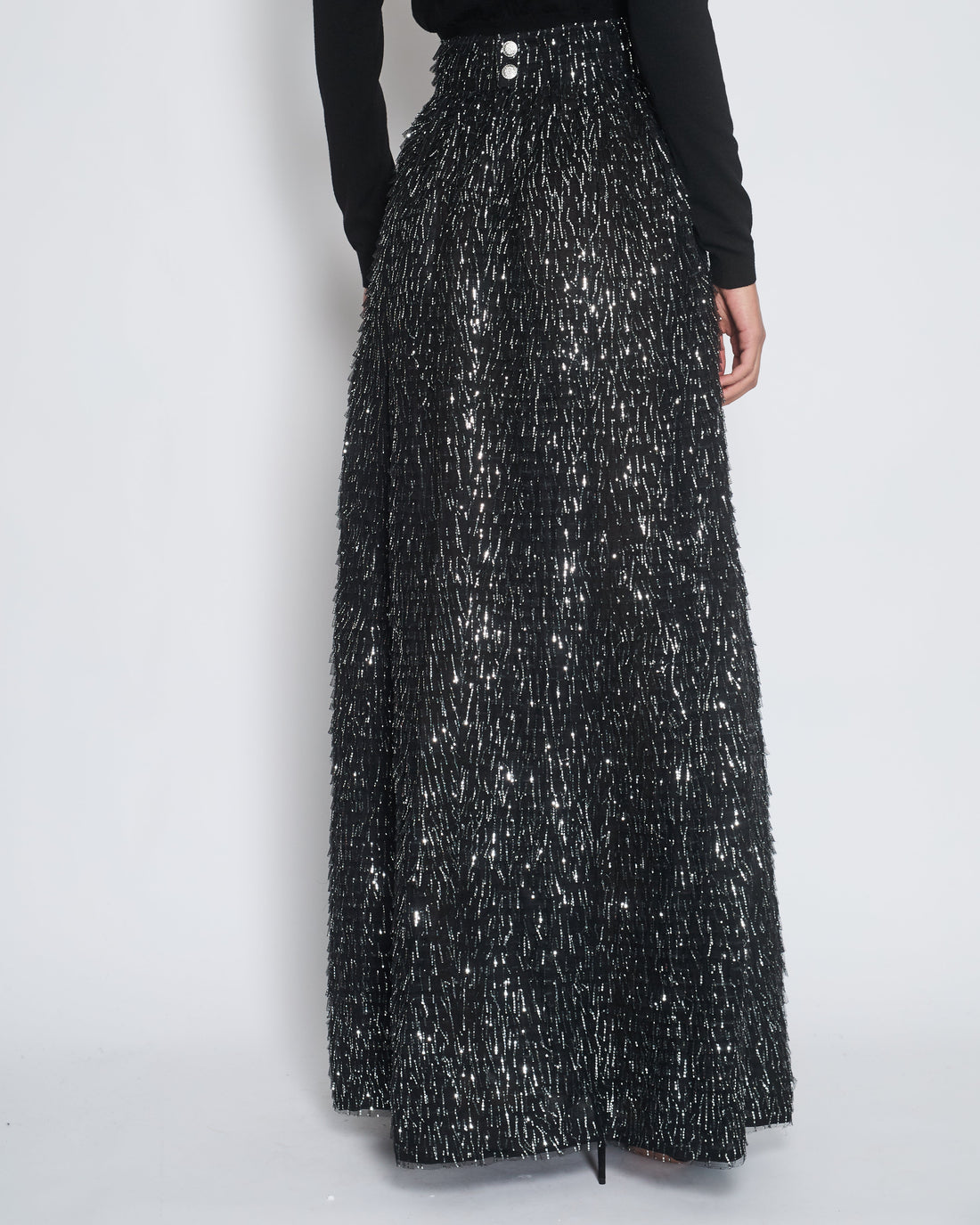 Top Quality Chanel 20/S Black Mesh Appliqu?© Maxi Skirt Size FR 38 (UK 10)