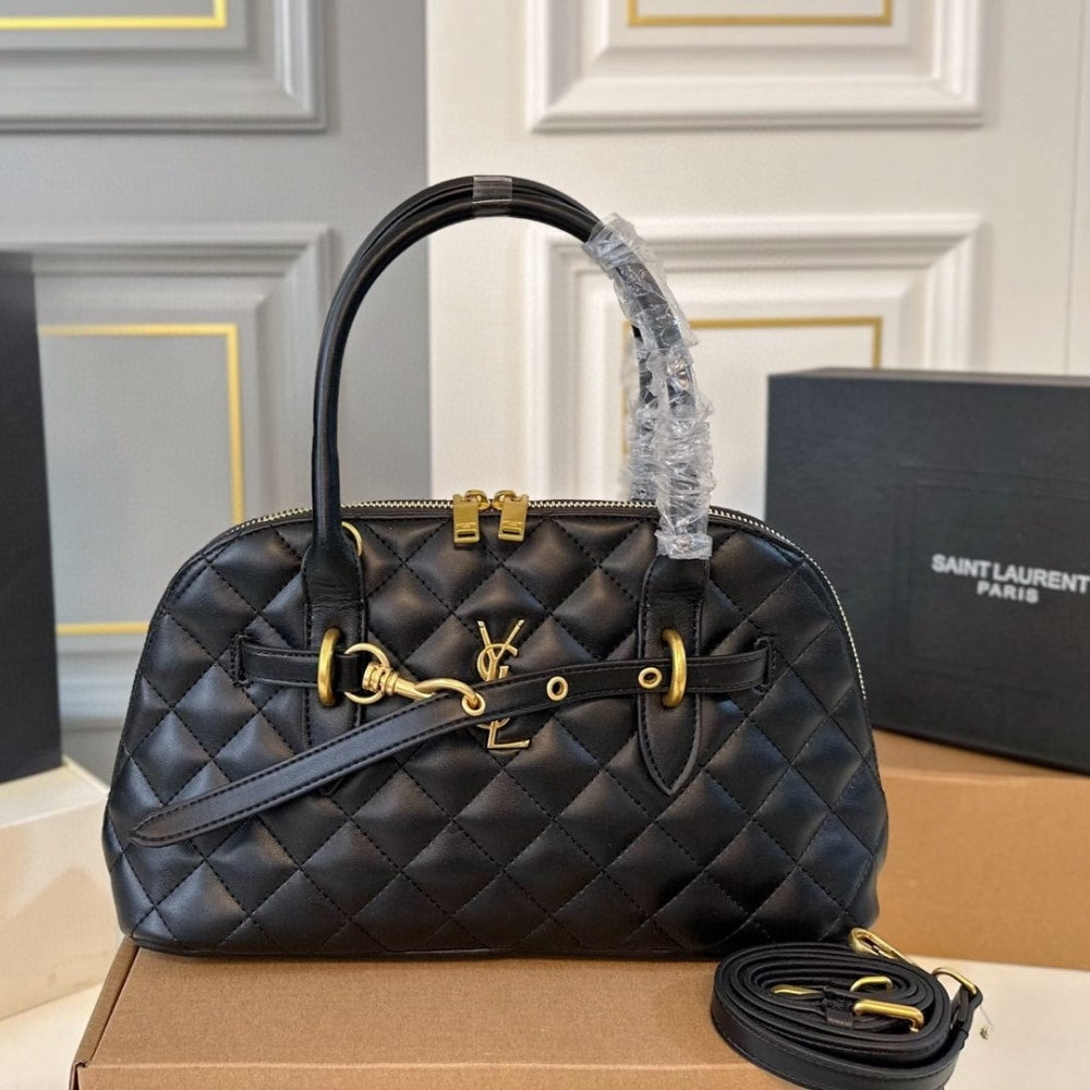 YSL QUILTED BOWLING BAG IN BLACK 31CM