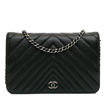 Top Quality Chanel CC Chevron Calfskin Wallet On Chain (SHG-Q3rRL6)