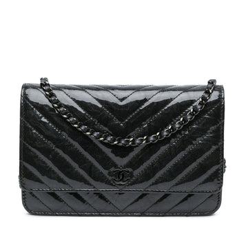 Top Quality Chanel CC Chevron Quilted Crumpled Calfskin Wallet On Chain (SHG-fV0SOB)