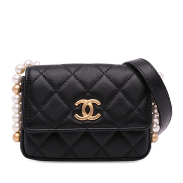 Top Quality Chanel CC Lambskin About Pearls Card Holder On Chain (SHG-aVDLOG)