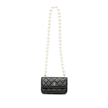 Top Quality Chanel CC Lambskin About Pearls Card Holder On Chain (SHG-XiJKT4)