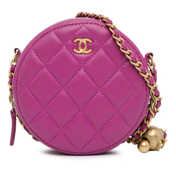 Top Quality Chanel CC Quilted Lambskin Pearl Crush Round Clutch with Chain (SHG-y8BBxN)