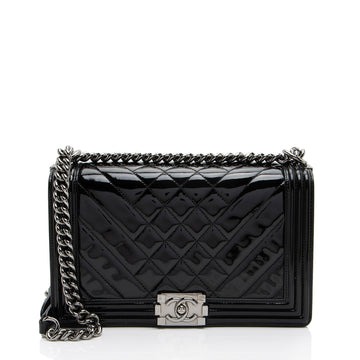 Top Quality Chanel Chevron Patent Leather New Medium Boy Bag (SHF-NB6JRi)