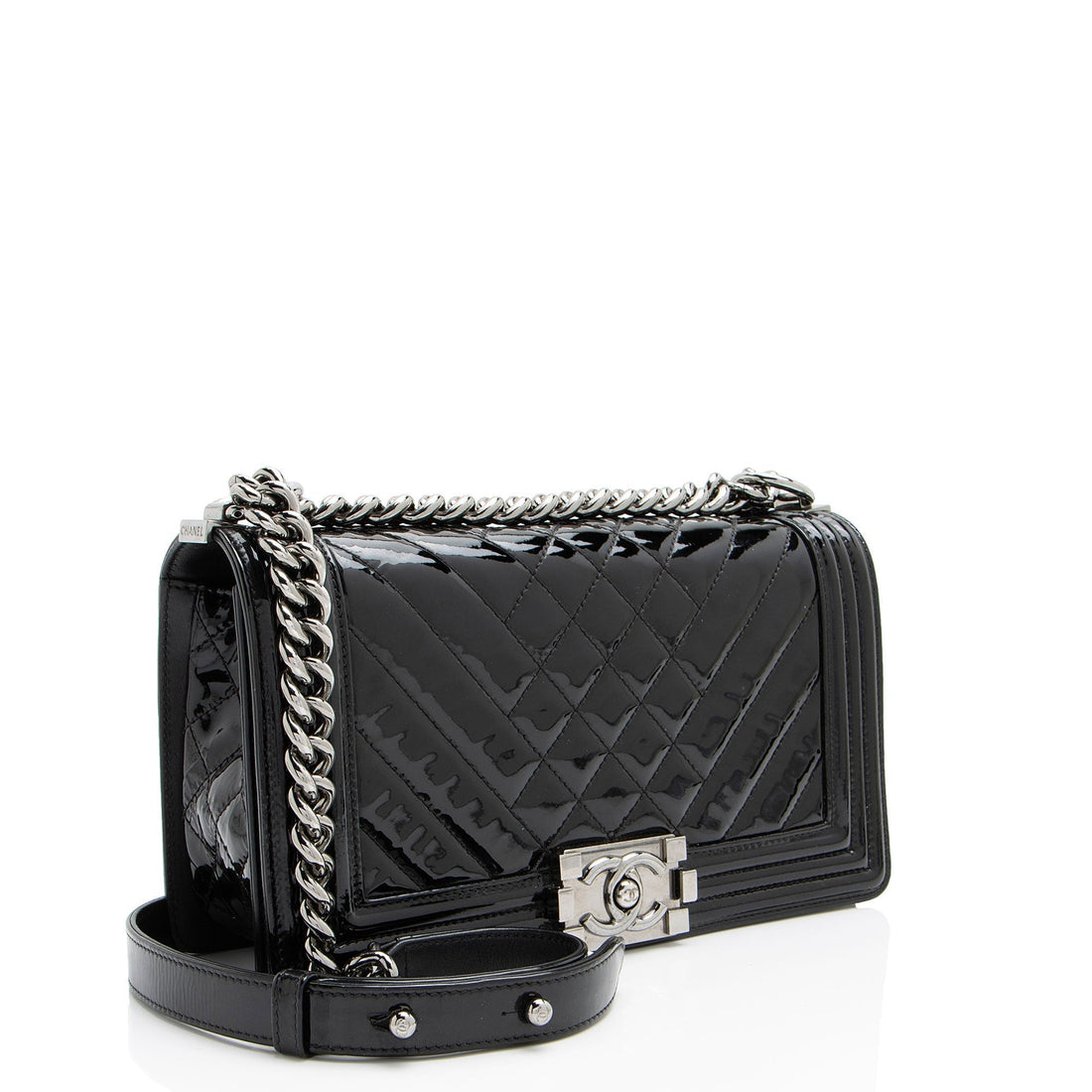 Top Quality Chanel Chevron Patent Leather Old Medium Boy Bag (SHF-2P3jRA)