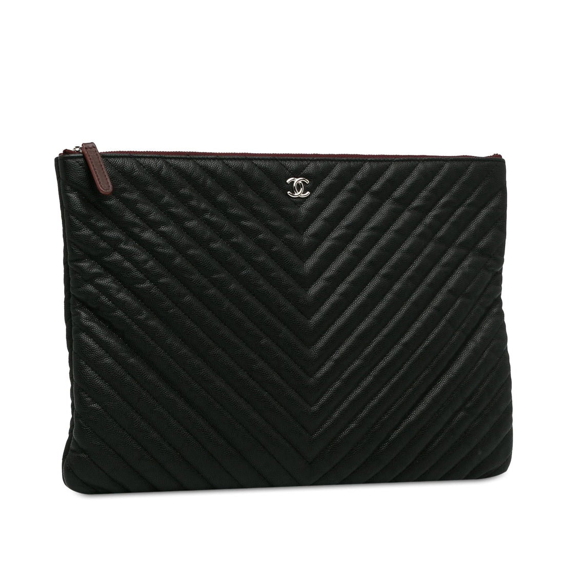 Top Quality Chanel Large Caviar Chevron Flat Cosmetic Case (SHG-F6hVIo)