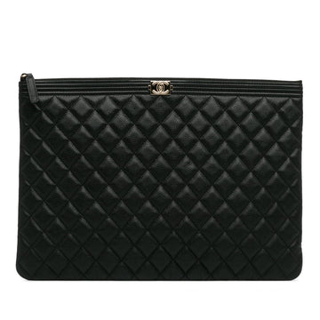 Top Quality Chanel Large Quilted Caviar Boy O Case Clutch (SHG-AMsEwy)