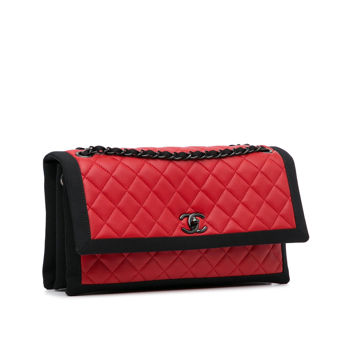 Top Quality Chanel Medium Quilted Lambskin Grosgrain Two Tone Flap Bag (SHG-Sls2WK)