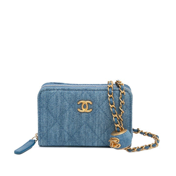 Top Quality Chanel Mini Denim Pearl Crush Card Holder On Chain (SHG-clDWDq)