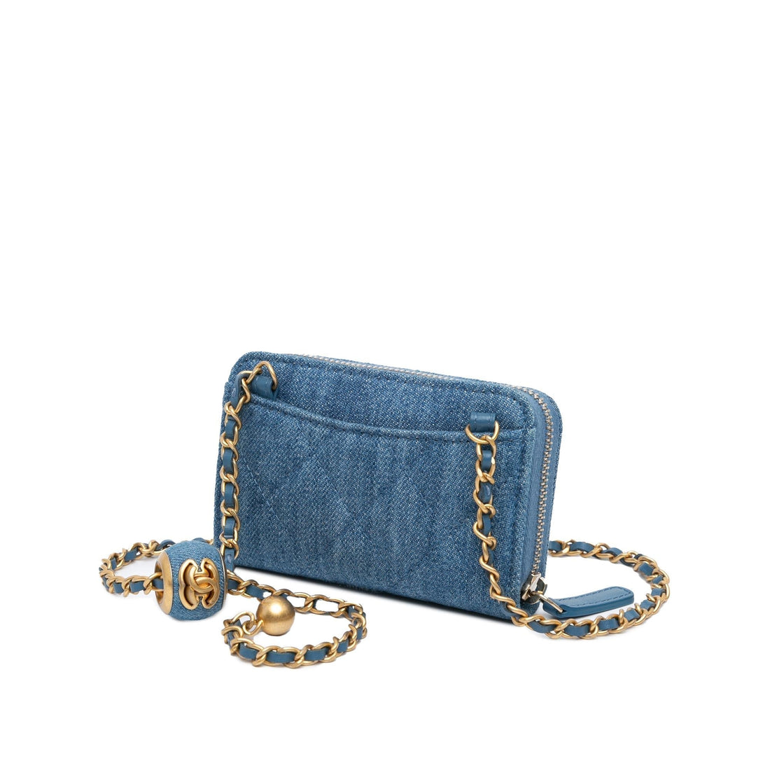Top Quality Chanel Mini Denim Pearl Crush Card Holder On Chain (SHG-clDWDq)