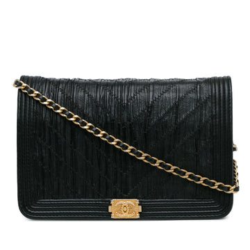Top Quality Chanel Pleated Crumpled Chevron Le Boy Wallet On Chain (SHG-QUHsjg)
