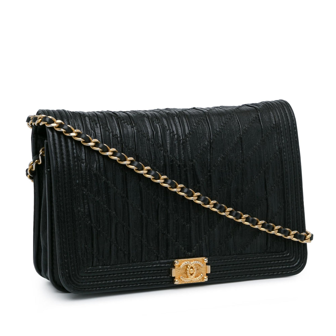 Top Quality Chanel Pleated Crumpled Chevron Le Boy Wallet On Chain (SHG-QUHsjg)