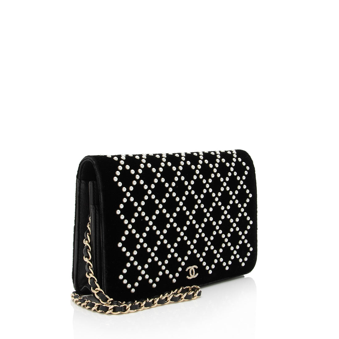 Top Quality Chanel Velvet Pearl Embellished Wallet on Chain (SHF-aGIZaD)