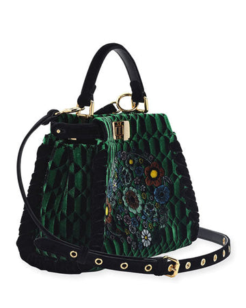 Fendi Floral Green Velvet Mini Peekaboo Bag