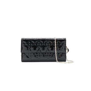 Top quality Dior Patent Leather Long Wallet with Chain Black