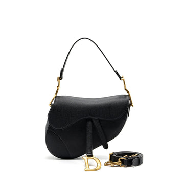 Top quality Dior medium saddle bag with strap grained calfskin black