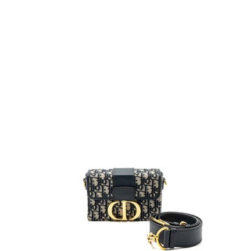 Top quality Dior mini 30 Montaigne box bag canvas / calfskin blue oblique jacquard