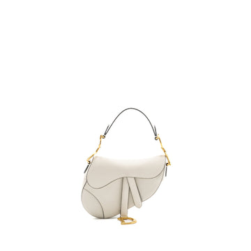 Top quality Dior mini saddle bag grained calfskin white