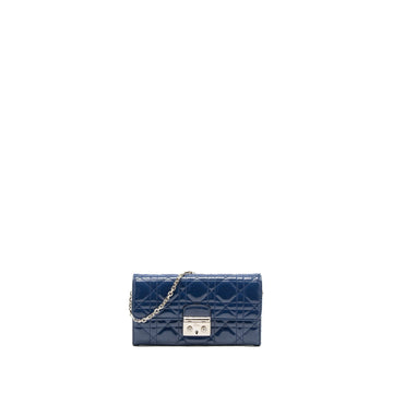Top quality Dior Flap Wallet with Chain Patent Blue