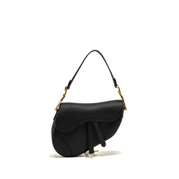 Top quality Dior Medium Saddle grained calfskin black