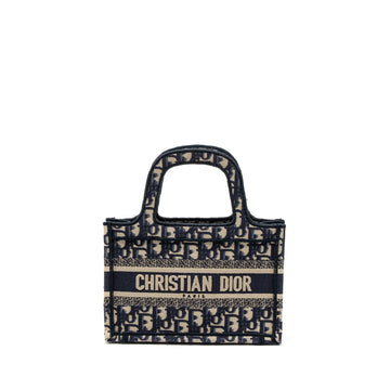 Top quality Dior Mini book Tote Blue Oblique Embroidery
