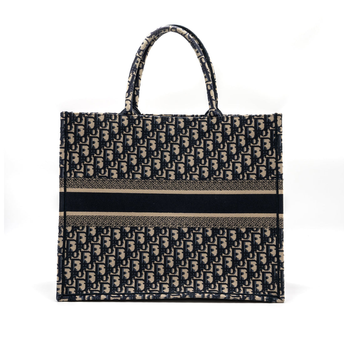Top quality Dior large book tote ecru and blue Top quality Dior oblique embroidery