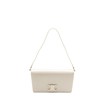 Celine Trapeze Triomphe Shoulder Bag Shiny Calfskin White SHW